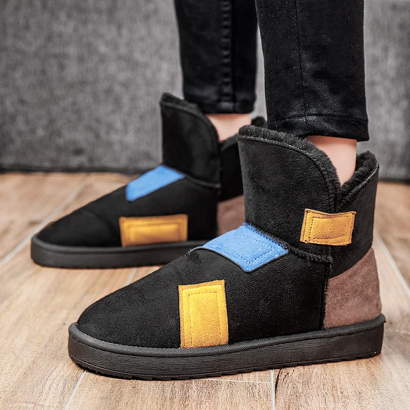 

Модные зимние ботинки в стиле пэчворк, повседневные ботильоны на платформе, женская обувь без застежки, плюшевые меховые ботинки, женские б...