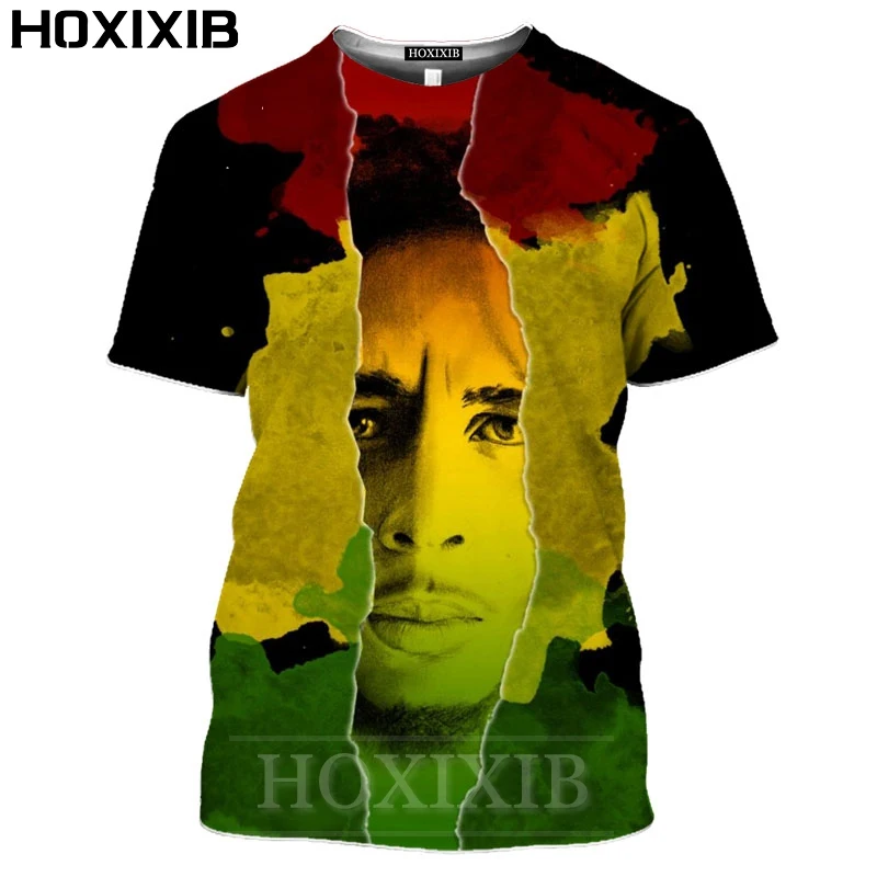 Футболка мужская HOXIXIB с 3D-принтом японским певицом песенником Бобом Марли белая