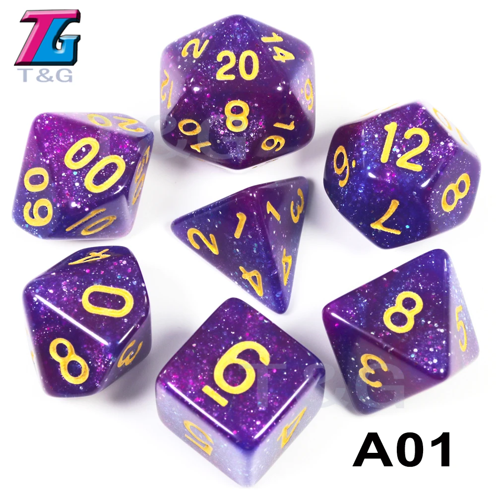 Игральные кости DND 7 шт./компл. Вселенной Galaxy D4, D6, D8, D10, D10%, D12, D20 многогранные с драконами и подземелья игровой набор