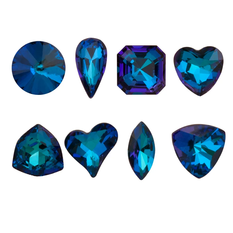 

K9 Fancy Crystal Bermuda Blue Rivoli Heart Square Rhinestones gule On Garment Strass for Nail Art clothing Jewelry Making