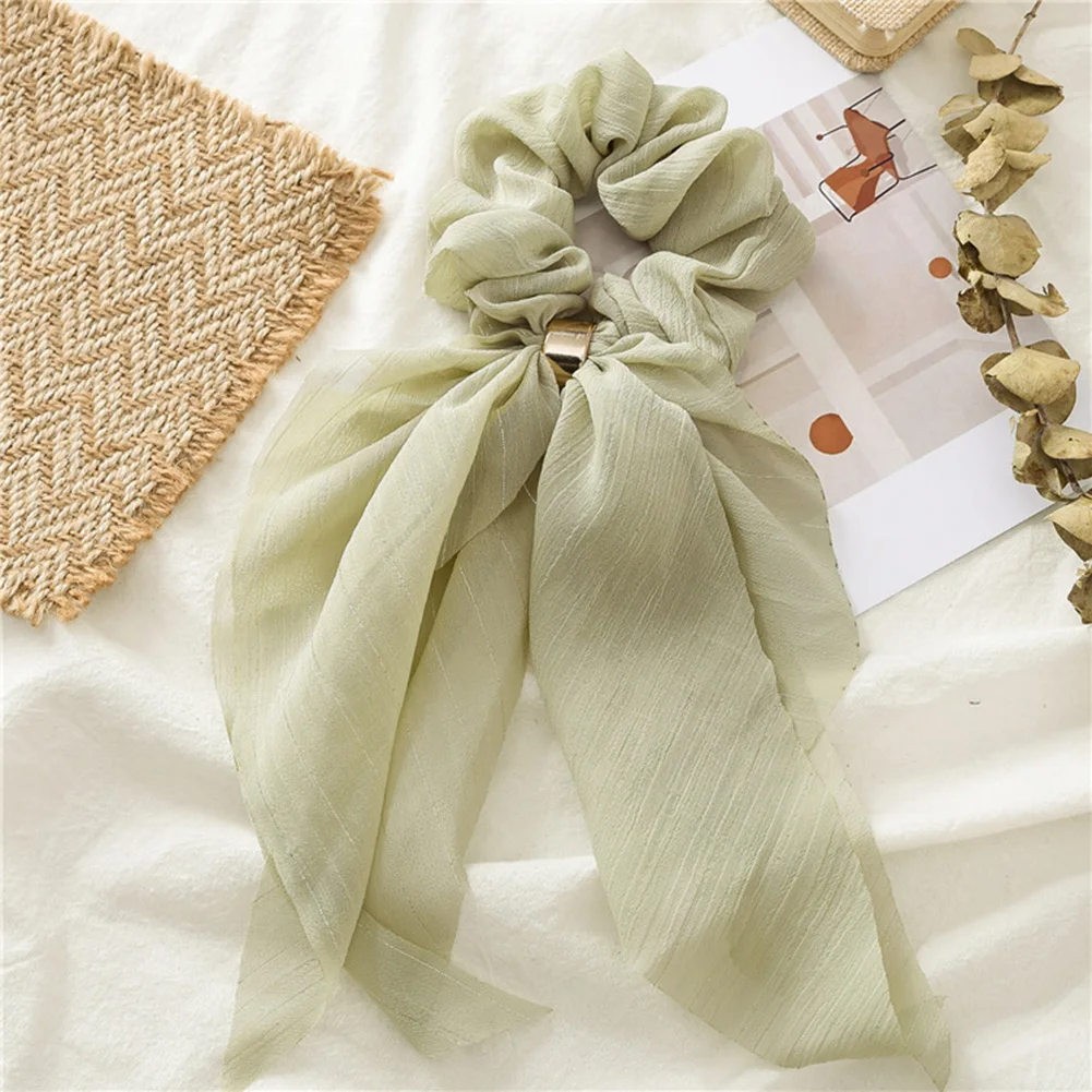 

Double Layer Bow Spring Candy Color Chiffon Long Ribbon Scrunchie Women Hair Scarf Rubber Band Girls Hair Tie Hair Accessory