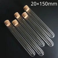 20pcslot 20x150mm round bottom plastic test tube with cork for school lab