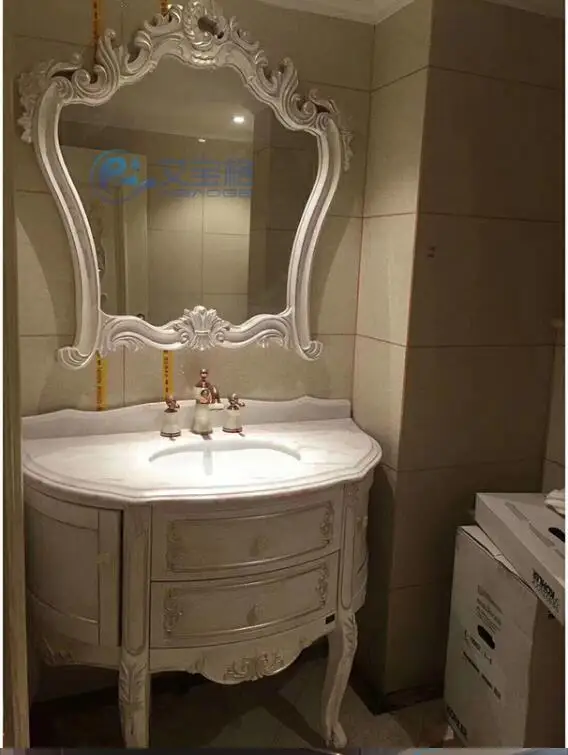 

Semi round European bathroom cabinet oak solid wood toilet washstand wash basin wash basin cabinet combination basin cabinet