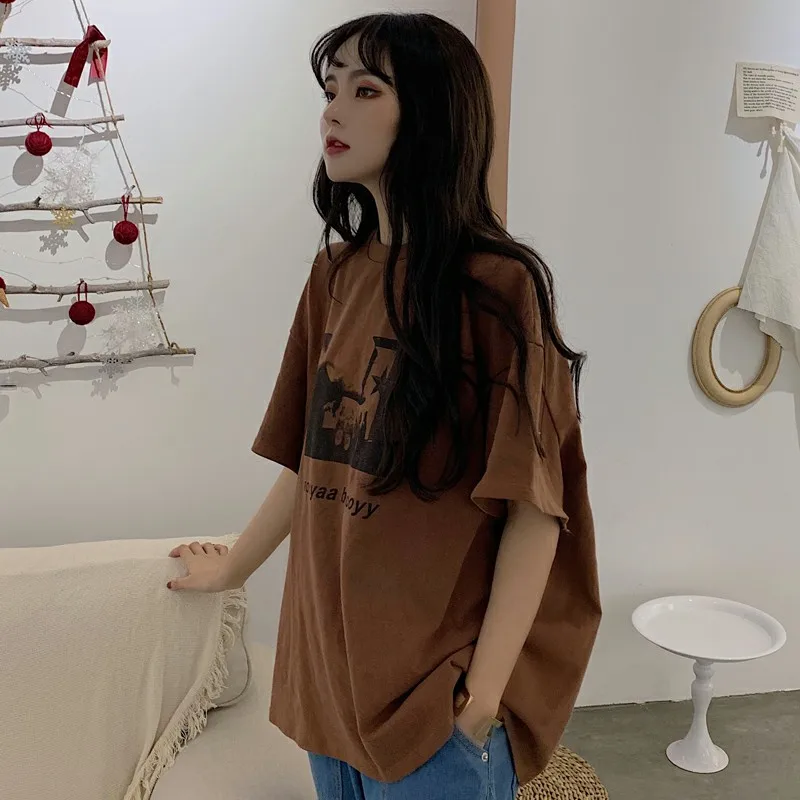 Женская футболка в стиле Харадзюку простая модная свободная мягкая уличная