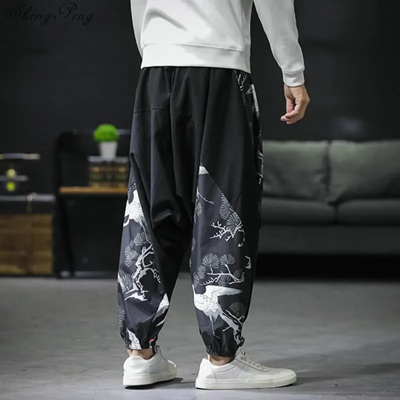 Японские брюки с вышивкой журавлей Ретро спортивные уличная одежда кимоно Тай-Чи