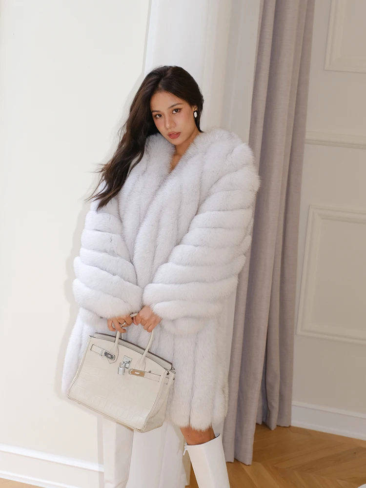 Fashion Long Fox Fur Coats Natural Women Winter New Whole Skin Genuine Leather Fox Fur Coat Long Trendy Woman Fur Overcoats 2022