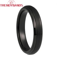 black womens mens 4mm tungsten carbide ring wedding band with stepped beveled edges brushed finish comfort fit