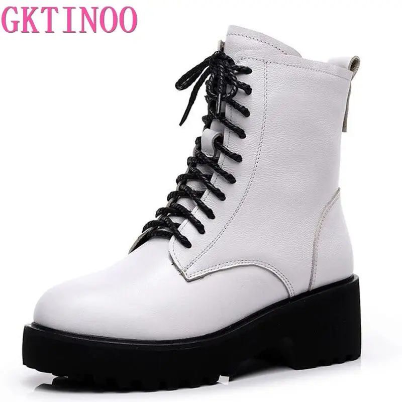 

GKTINOO Women Chelsea Boots Genuine Leather Ankle Boots for Women Casual Motorcycle Shoes Winter Fur Couple Shoes Zapatos Mujer