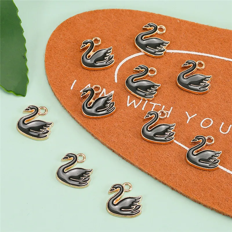 10 шт./лот эмалевые Подвески HEYUYAO в виде черного лебедя Подвеска для женщин