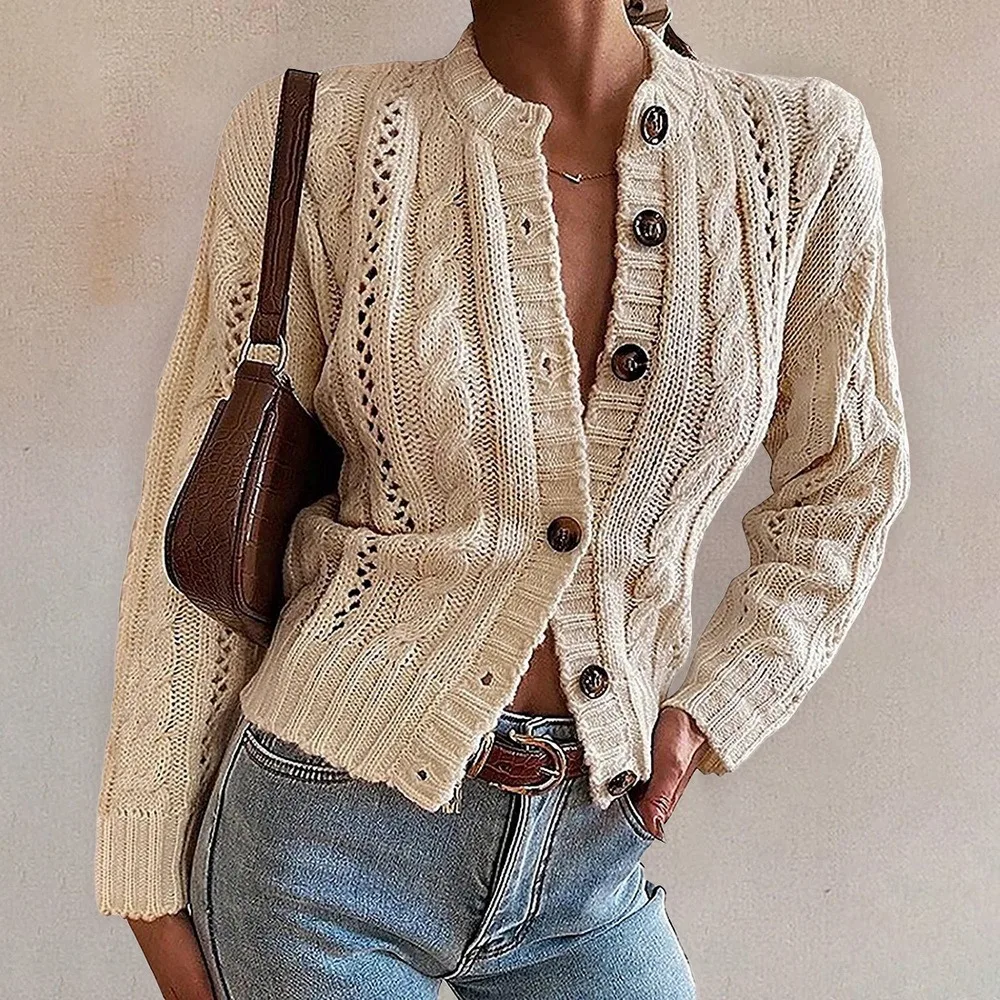 

Autumn Winter Cardigan For Women 2021 New Fashion Streetwear Knitted Sweaters Ladies Single Breasted White Knitwear Tops Coat