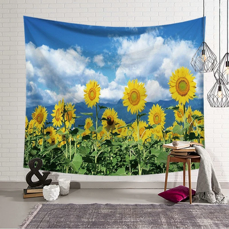 

Blue Sky with Sunflower Plant Tapestry for Livingroom Photography Wall Decor