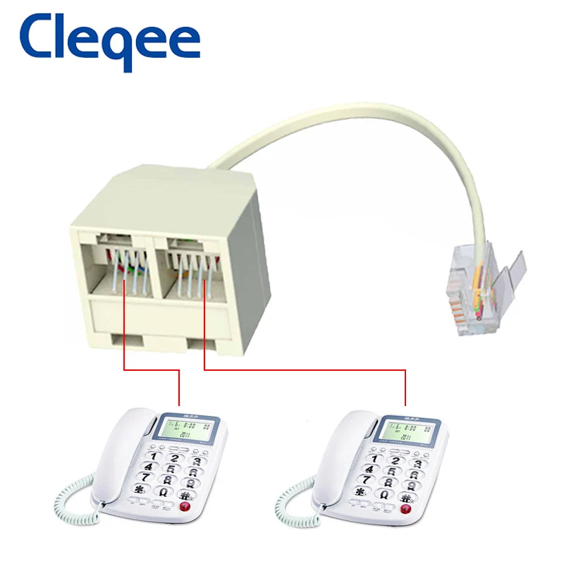 Cleqee 1 Male to 2 Female Adapter 2 Way Telephone Splitter Beige RJ11 6P4C RJ11 to RJ11 Separator