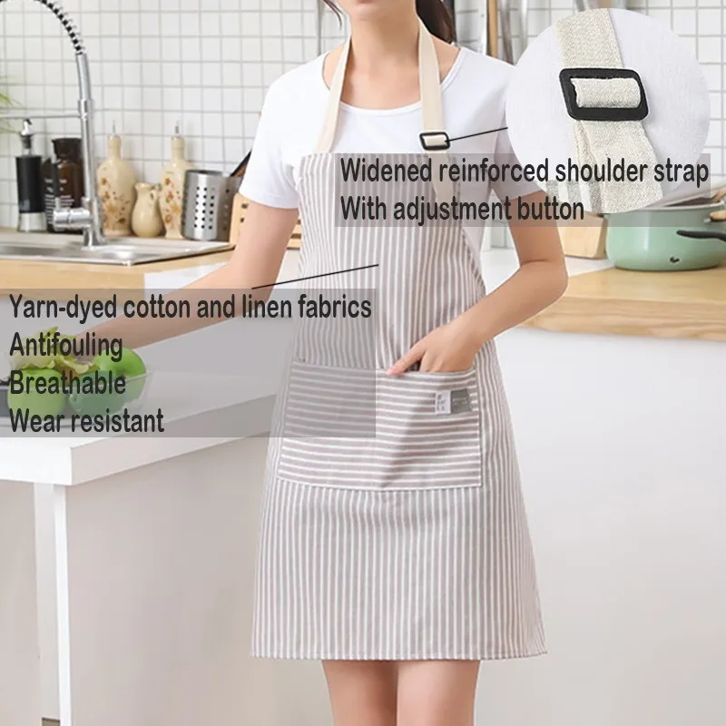 

Fashion Simple SmallFresh Stripe Kitchen Antifoul Apron Pinafore Woman Cooking Accessories Cafe Restaurant Flower Shop Overalls