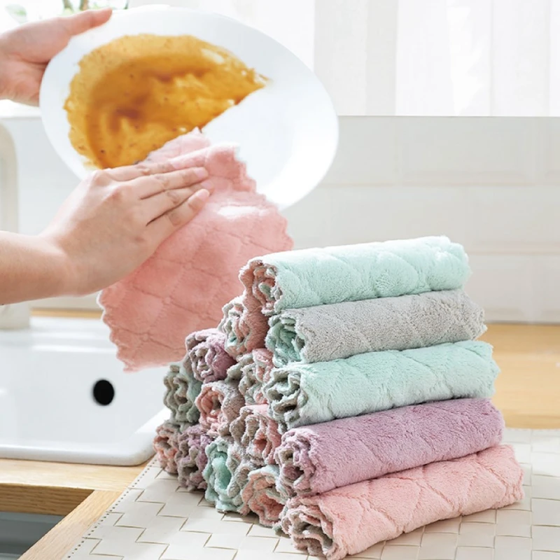 

10PCS Super Absorbent Kitchen Towels Soft Microfiber Cleaning Cloths Non-stick Oil Dish Cloth Rags Kitchen Household Dish Towel