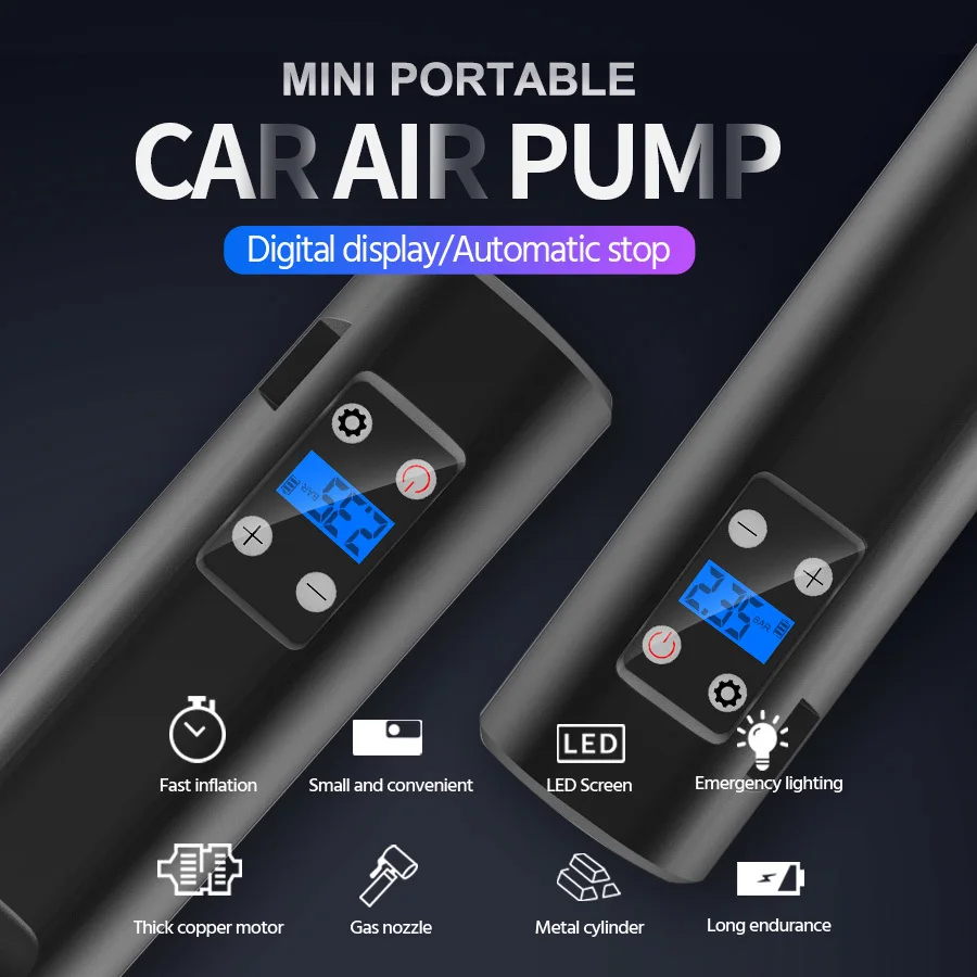 Comprar Compresor De Aire Para Coche, Bomba Inflable Portátil, Inflador De Neumáticos De Coche, 6000mAh, Bicicleta De Carretera, 150PSI