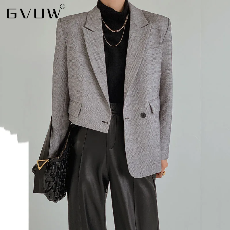 

GVUW 2021 Autumn New Irregular Small Women's Long Sleeve Short Plush Thickened Suit Coat Korean White Blazer KB92937