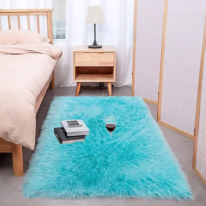 

Soft Faux Fur Fluffy Area Rug Luxury Fuzzy Sheepskin Carpet Rugs for Bedroom Living Room Shaggy Silky Plush Carpet Bedside Rug
