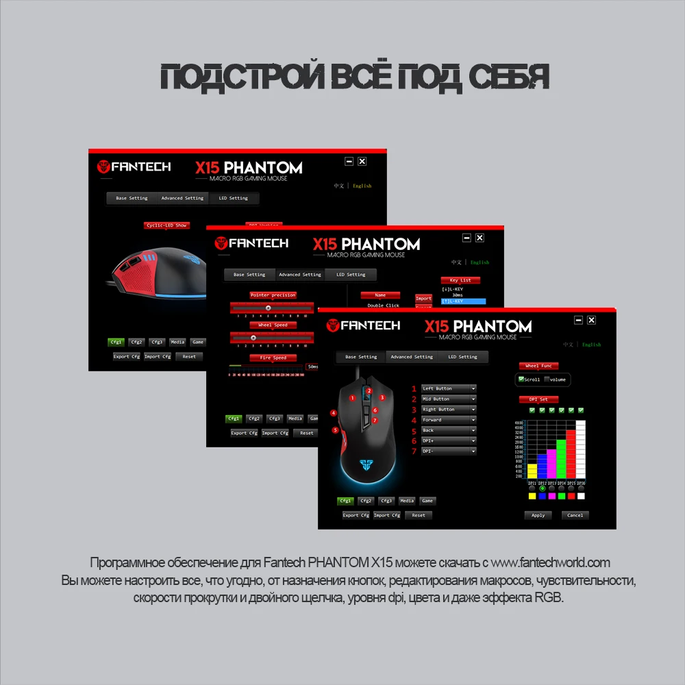 FANTECH X15 Оптическая Проводная игровая мышь, регулируемая, 4800 dpi, 20 миллионов циклов, 7 кнопок, профессиональная Макросъемка, игровая мышь для ПК