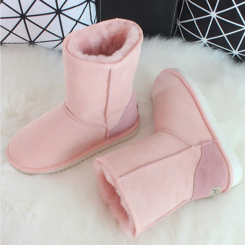 pink G& Zaco/Роскошные зимние сапоги; женские сапоги из овечьей шерсти; зимние сапоги из натуральной овечьей кожи; классические женские замшевые сапоги до середины икры - Цвет: pink