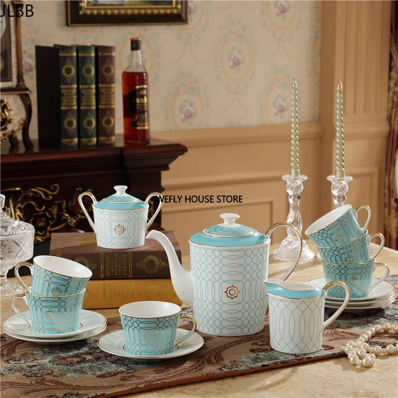 

Ceramic Coffee Mugs & Pot Set Breakfast Milk Coffee Cups With Tray Drinkware Eco-Friendly 15 Pieces Set Gift Box Wedding Gift