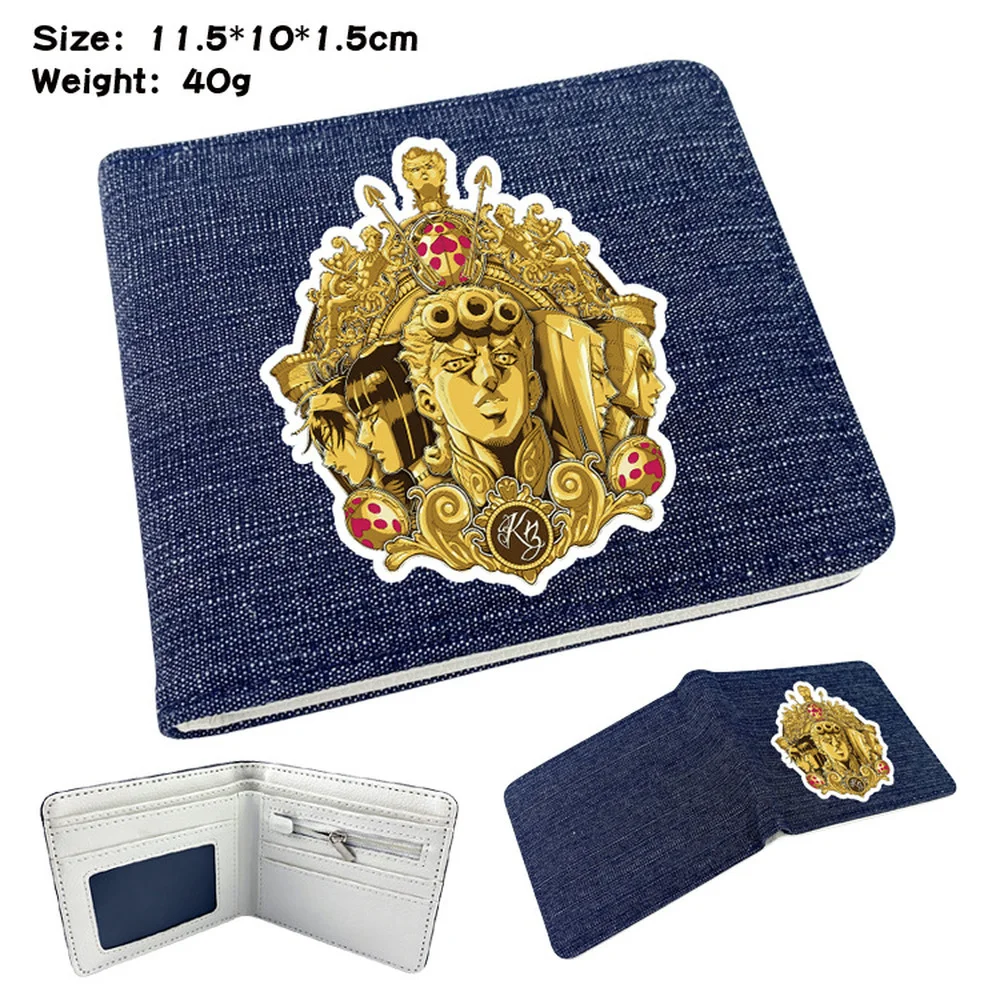 

Short Wallet Anime JoJo's Bizarre Adventure Denim Bifold Card Holder Teenger Casual Student High Quality Men's Women's Purses