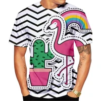 new fashion men t shirt 3d print cute patches flamingo cactus rainbow badge fashion vector