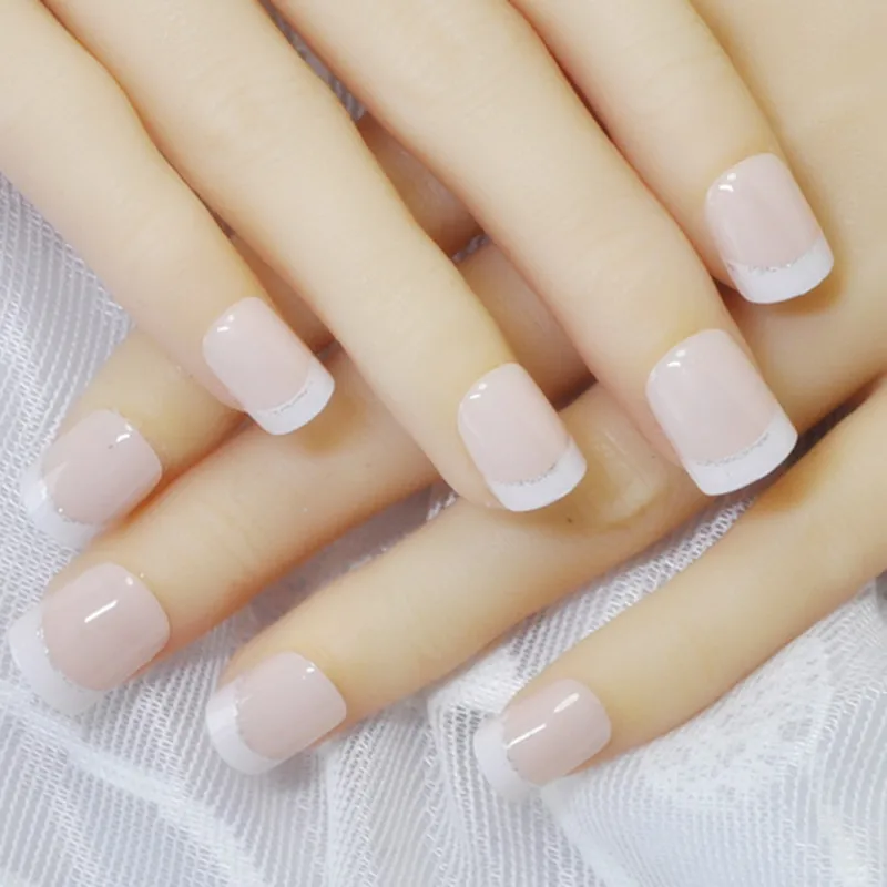 24 шт./компл. полностью прижмите ногти Натуральные Французские короткие накладные