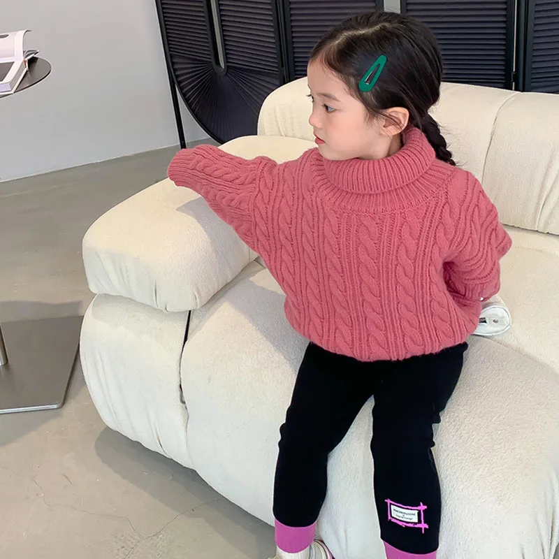 Korean Sweater Tops Baby Girls Knitting Sweaters New Autumn Winter Casual Solid Color Clothes Children's Warm Kids Clothing | Детская