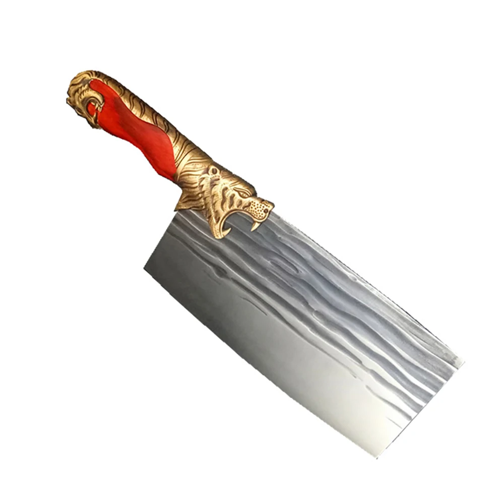 

Handmade Butcher Knife High Hardness Forged Utility Master Carved Tiger Head Chop Cut Two-purpose Chef Cooking Kitchen Knives