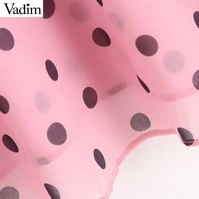 Vadim women chic oversized polka dots blouse bow tie long sleeve female elegant shirt sweet see through pink top blusas LB424 |