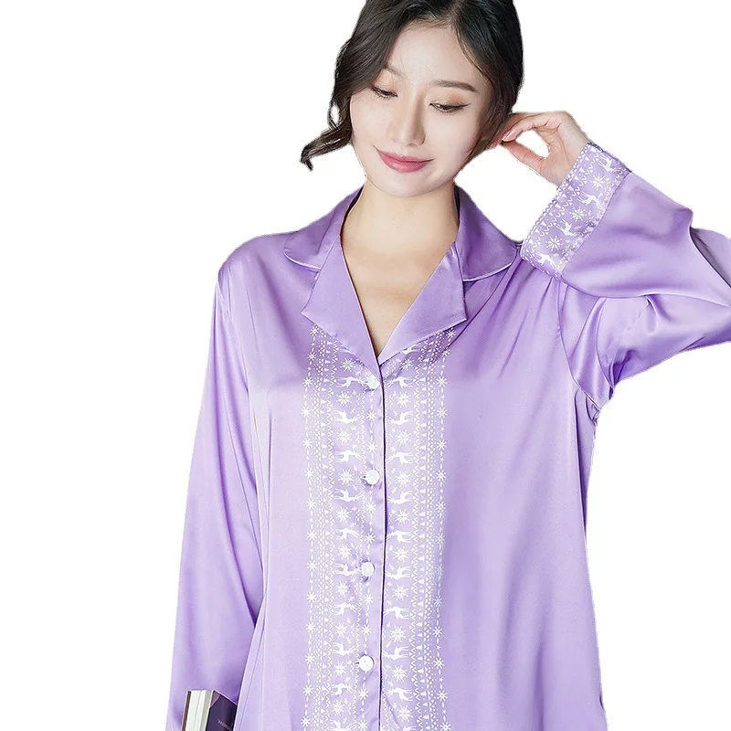 

Women 2PCS Spring New Pajamas Set Cute Cartoon Print Shirt&Pant Home Wear Spring Autumn New Nightwear Casual Faux Slik Sleepwear