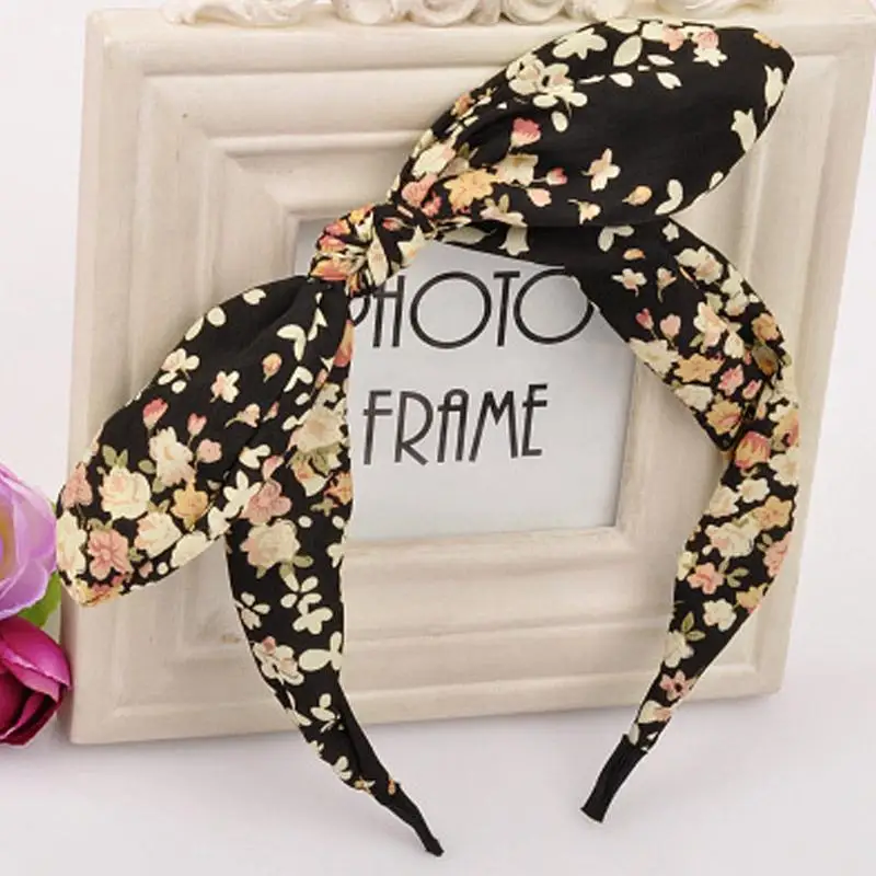 Кроличьи уши ткань полосатый принт сбоку повязка на голову с бантиком и