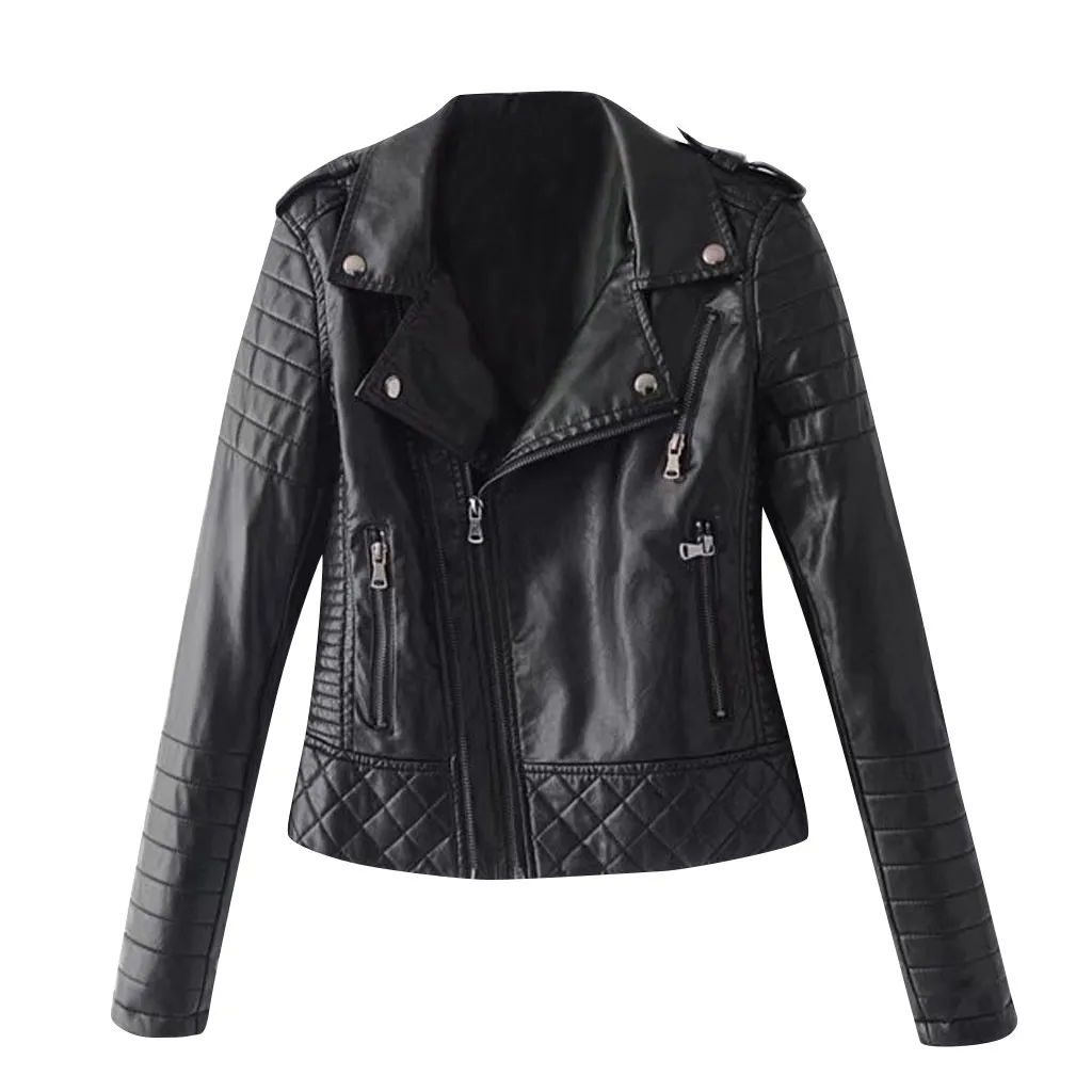 Дамская Повседневная кожаная куртка SAGACE на молнии с отворотом длинным рукавом