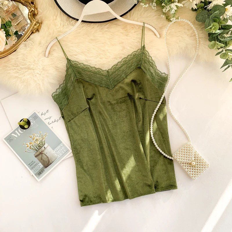 Новая Осенняя Женская кружевная бархатная майка велюровая высокого качества