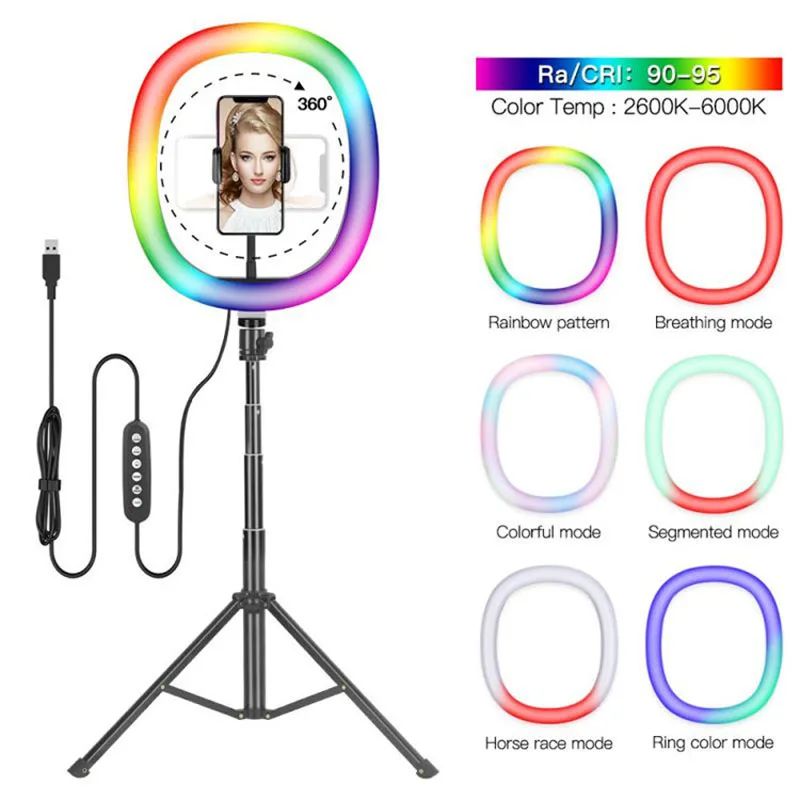 

NEW 11 inch Dimmable RGB LED Selfie Ring Fill Light Photo Ring Lamp With Tripod For Makeup Video Live Aro De Luz Para Celular