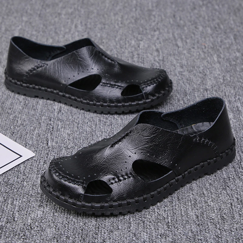 Сандалии REETENE мужские кожаные модные удобные уличные дышащие босоножки большой