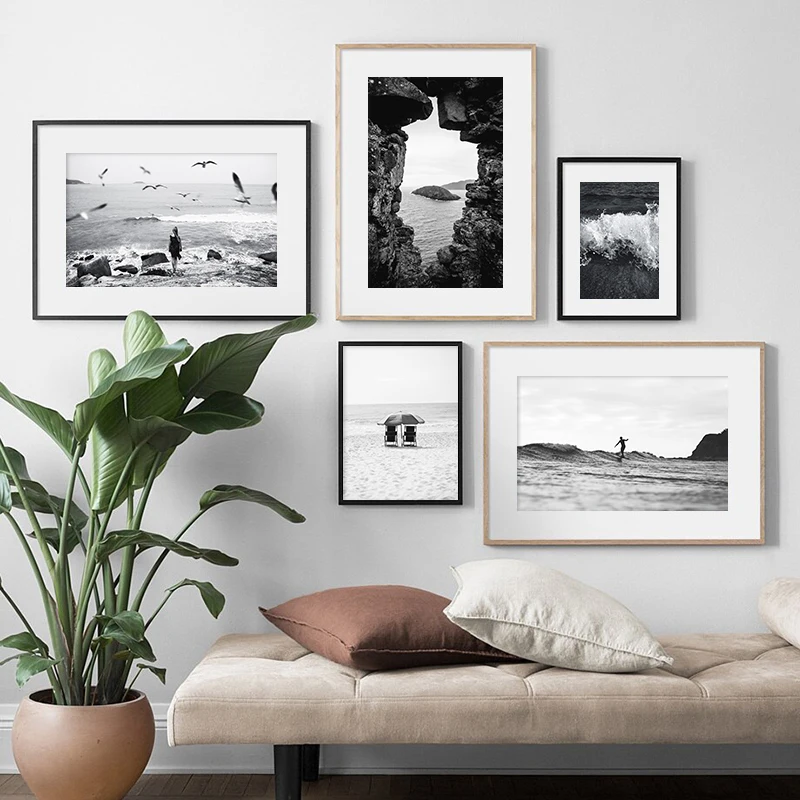 Черно-белые современные Ландшафтные плакаты Картина на холсте декоративная