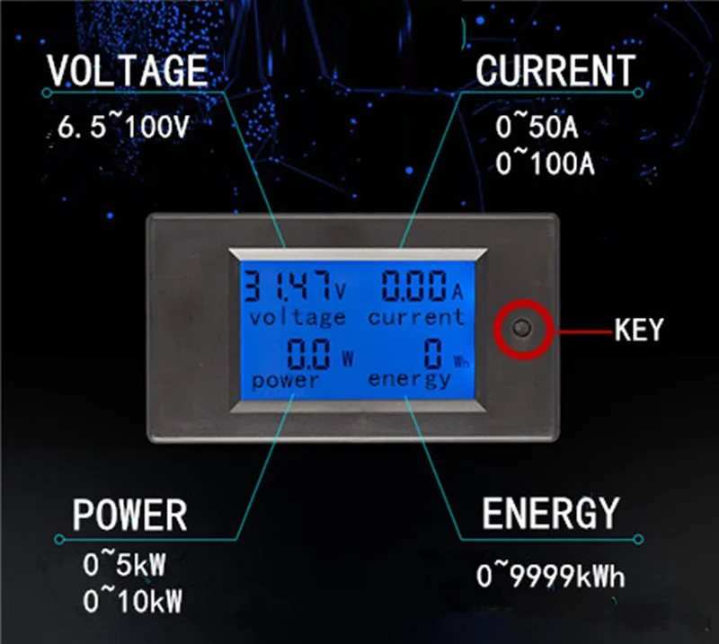 Цифровой амперметр вольтметр измеритель электроэнергии тестер 4 в 1 6 5-100 В