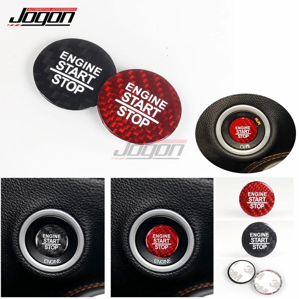 Interruptor de botón de arranque de motor de coche, pegatina embellecedora de lentejuelas para Dodge Challenger SRT 2015-2020, fibra de carbono
