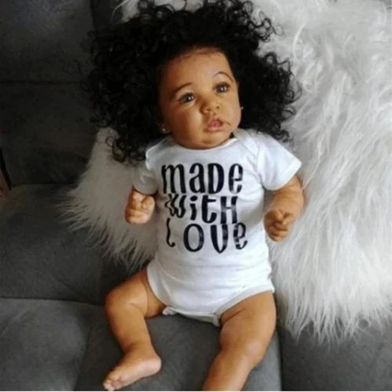 

[Heartbeat & Sound] 22" African American Bess Reborn Baby Doll GirlWidely used for holiday gifts, birthday gifts, children's toy