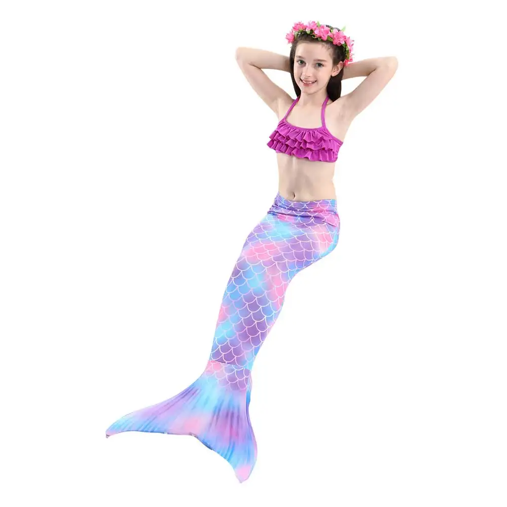 Girls Walkable And Swimmable Mermaid Tail Swimsuit Cosplay Costume Kids Children Bikini And Sparkle Mermaid Swimtail