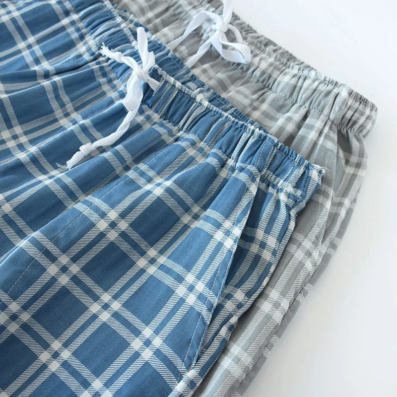 

Spring Summer Men's Cotton Trousers Plaid Sleep Pants Mens Full Length Pants Sleepwear Men Homewear Outdoor Loose Sleep Bottoms