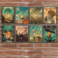 the promised neverland retro kraft paper posters wall art retro posters for home room wall decor sticker