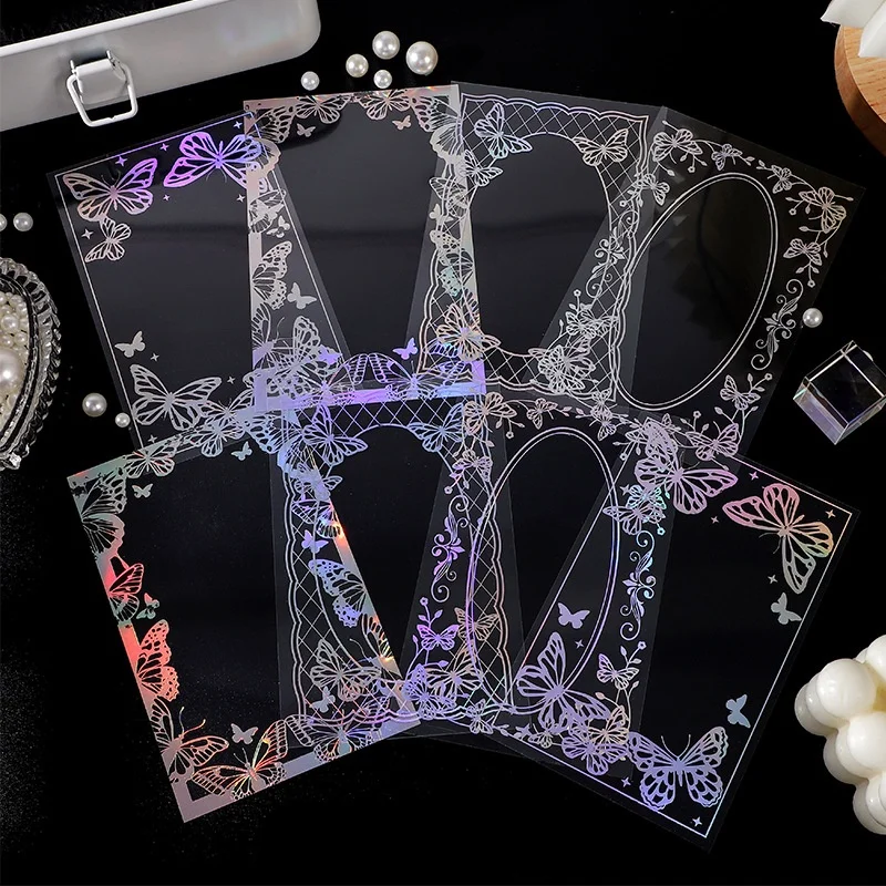 

8pcs Crystal Transparent Card Series Creative Bronzing Laser Hand Account Sticker Album Literary DIY Craft Decoration Material
