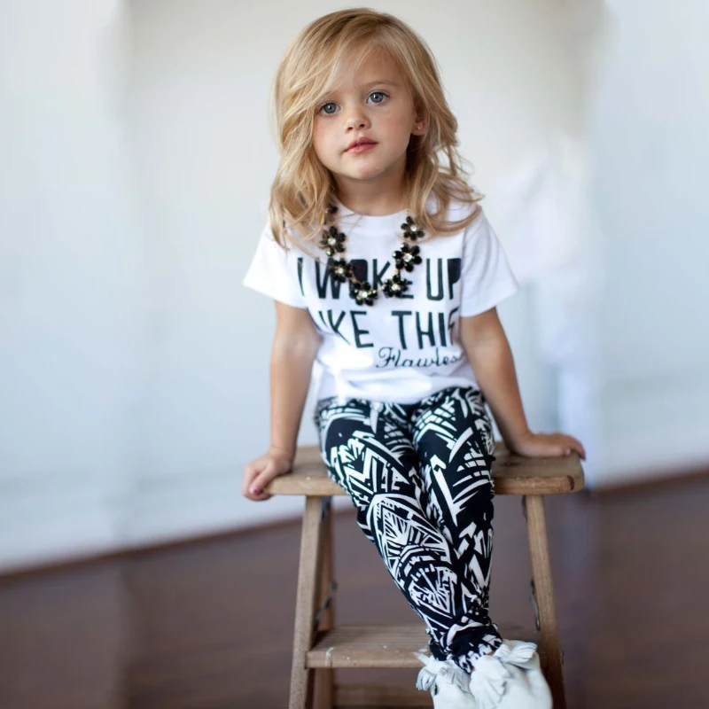 Clothing suit girls summer sports two-piece letter printed short-sleeved T-shirt + pants campus style quality children's clothes | Детская
