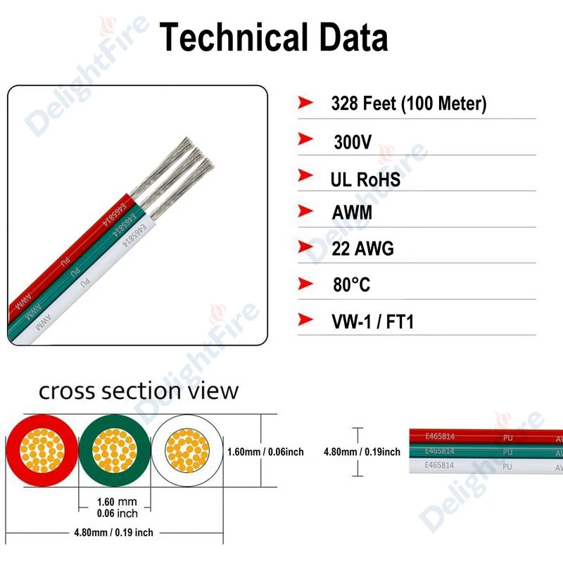 UL2468 3 рулона светодиодной ленты провод 3Pin 22AWG луженая медная проволока