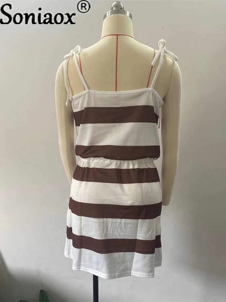 

2021 Summer Women's Sexy Sling Dress Striped Patchwork Plus Size Casual V-Neck Sleeveless Dresses Ladies Pocket Drawstring Dress