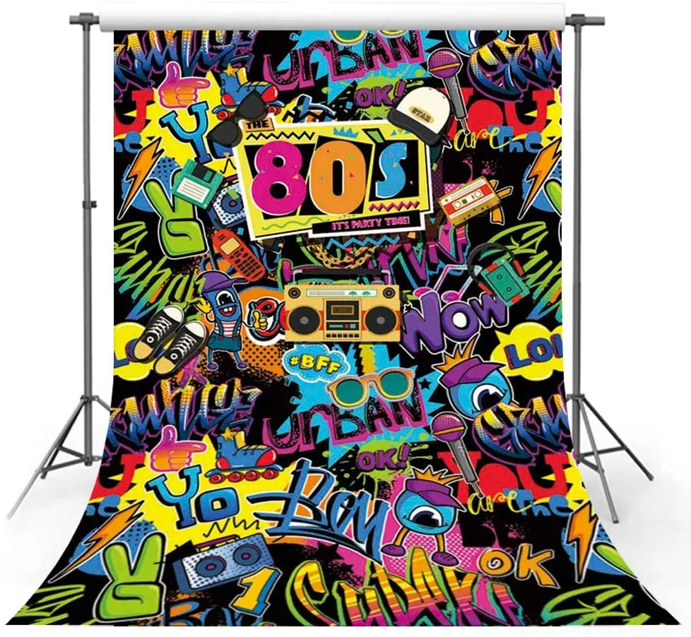 

Hip Hop Back To 80s Themed Birthday Party Decor Banner Photo Studio Booth Background Retro Graffiti Disco Photography Backdrop