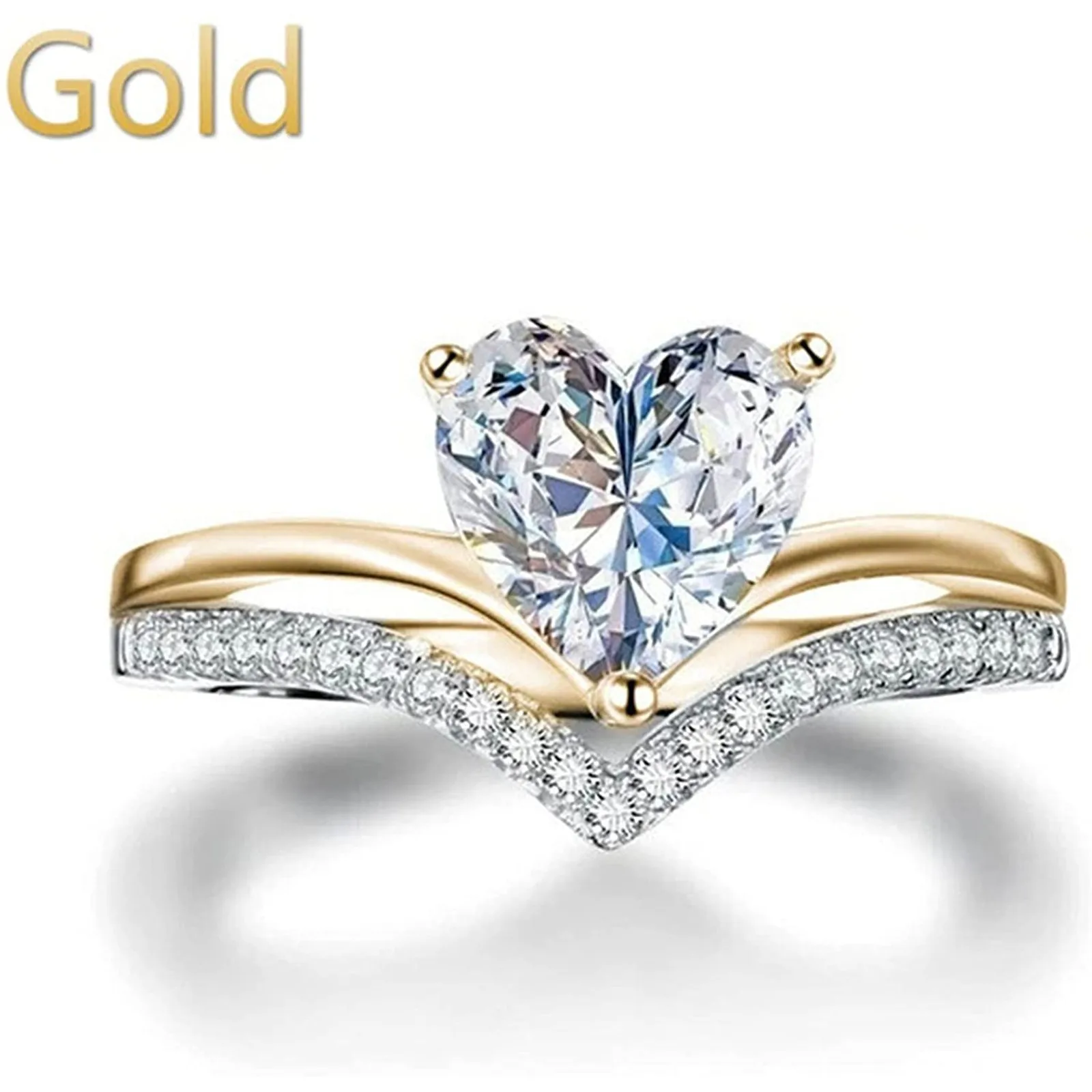 Fashion Crystal Heart Shaped Wedding Rings For Women Rose Gold Ladies Engagement Rings Jewelry Party Gifts Accessories