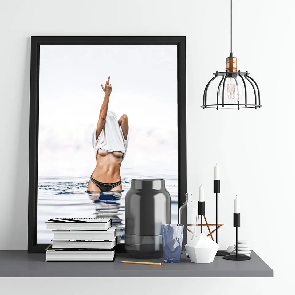 Модный черно-белый постер сексуальный средний палец феминистская картина на